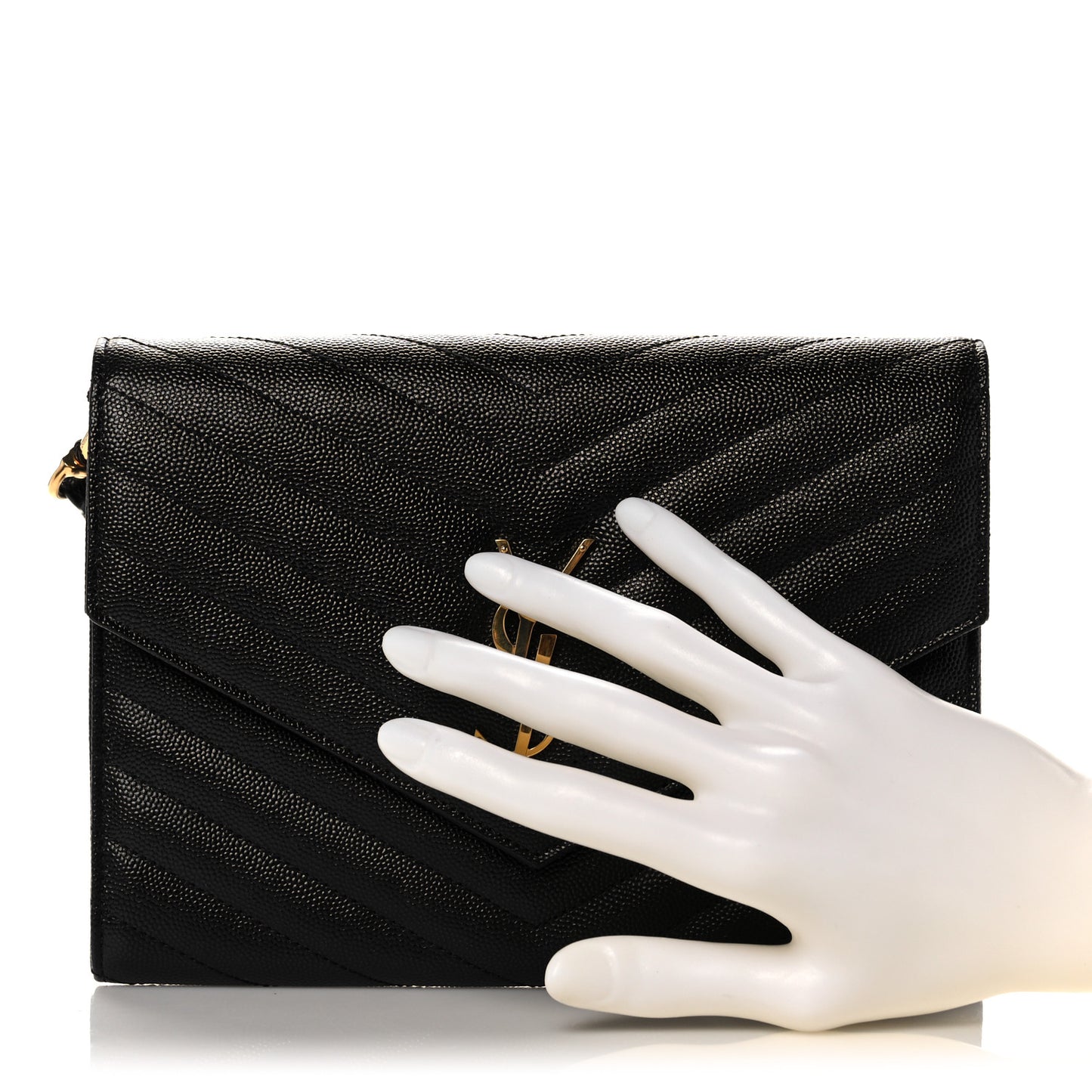 Grain De Poudre Matelasse Chevron Monogram Envelope Clutch Black