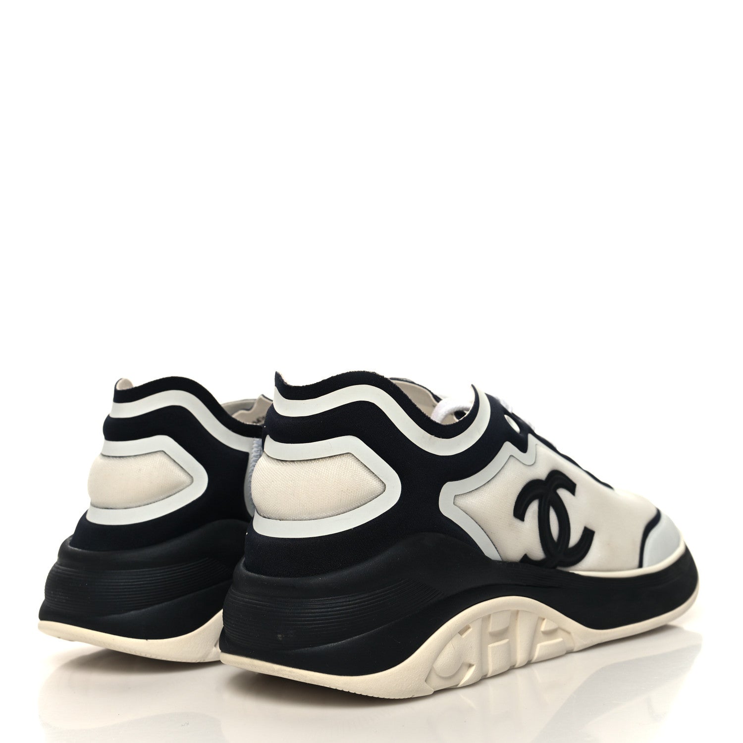 Chanel Lycra Womens CC Sneakers 41 White Black 4 of 7