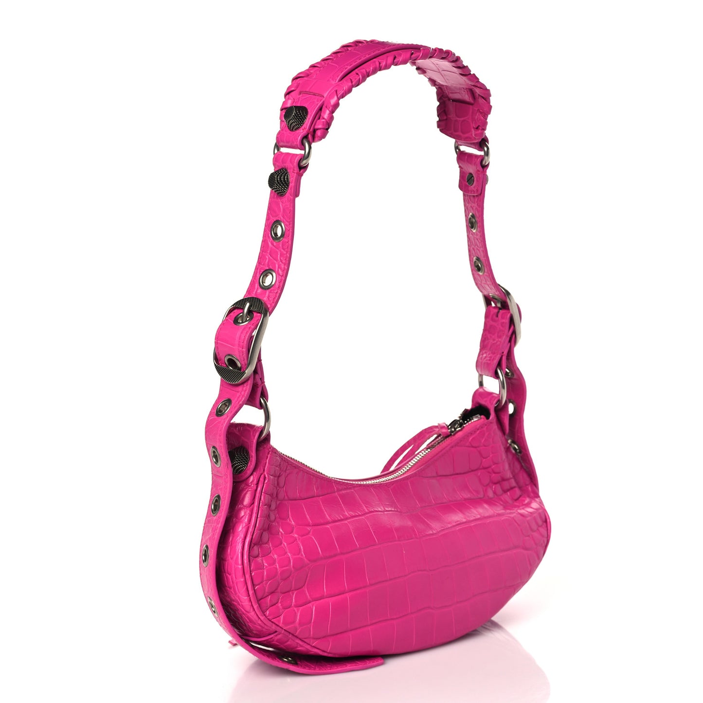 Extra Supple Calfskin Crocodile Embossed XS Le Cagole Shoulder Bag Lipstick Pink