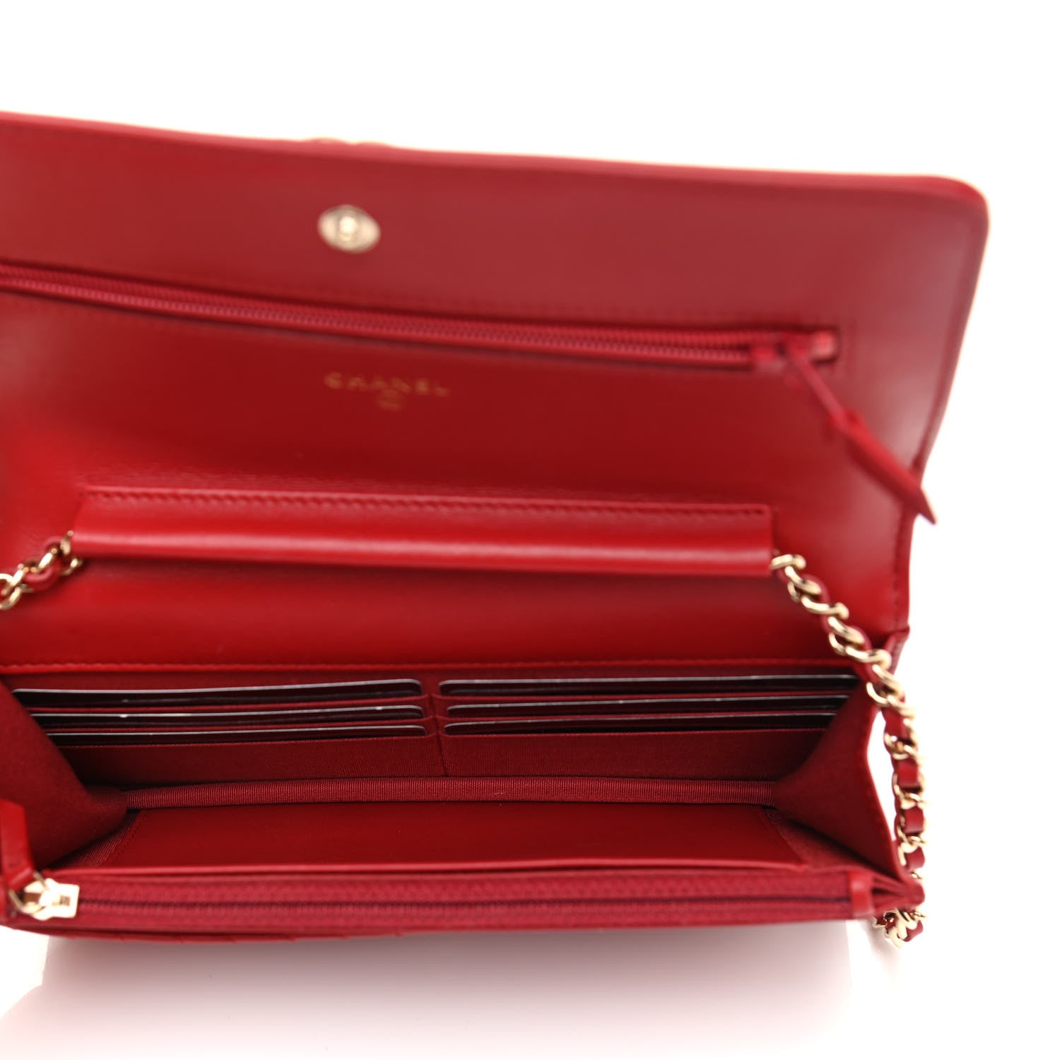 Chanel Calfskin Chevron Quilted Boy Wallet On Chain WOC Red 5 of 12