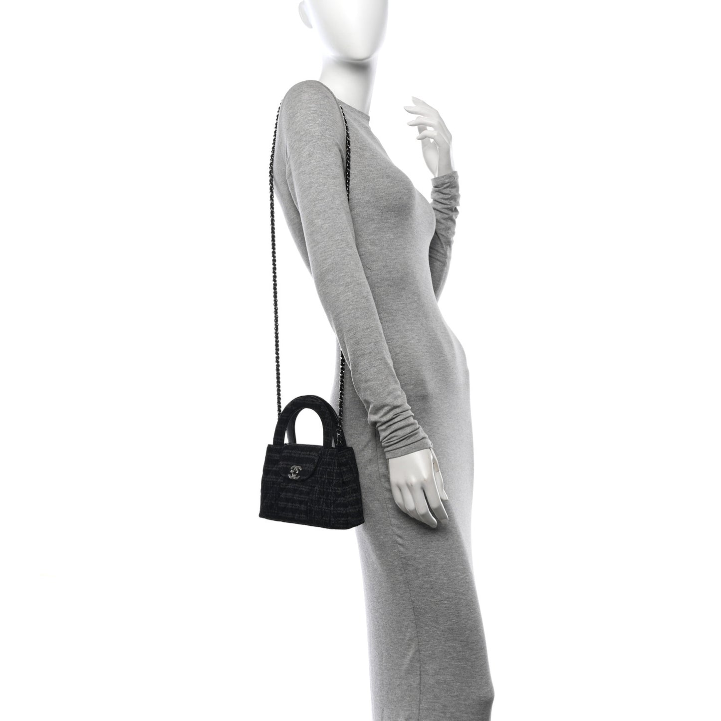 Printed Denim Quilted Nano Kelly Shopper Black Grey