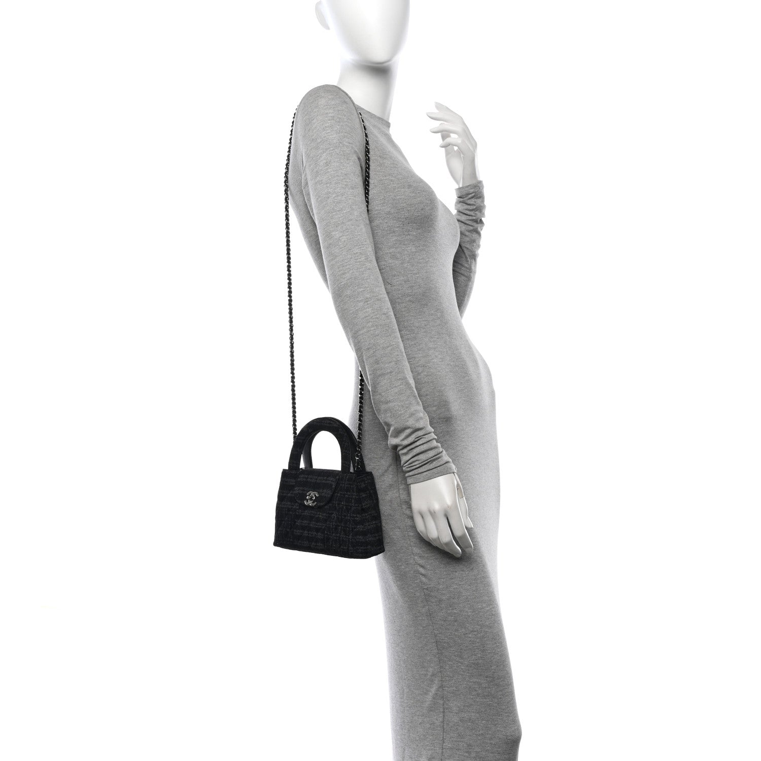 Chanel Printed Denim Quilted Nano Kelly Shopper Black Grey 2 of 11