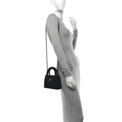 Chanel Printed Denim Quilted Nano Kelly Shopper Black Grey 2 of 11