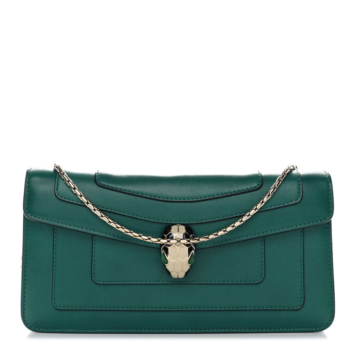 Calfskin Serpenti Forever Flap Clutch Emerald Green