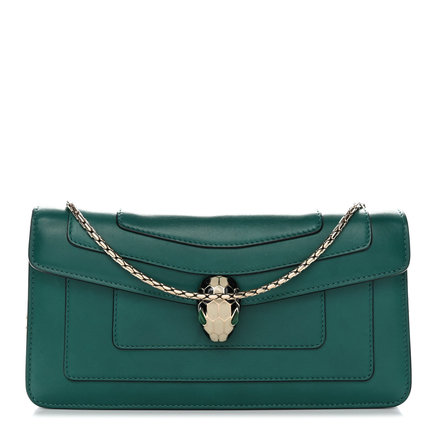 Bulgari Calfskin Serpenti Forever Flap Clutch Emerald Green 1 of 12