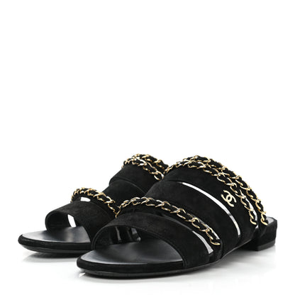 Chanel Suede Chain Mule Sandals 36 Black 3 of 10