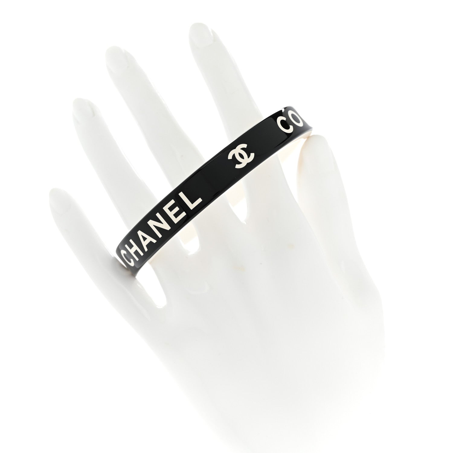 Chanel Resin Logo Bangle Bracelet Black White 2 of 5