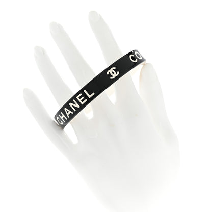 Chanel Resin Logo Bangle Bracelet Black White 2 of 5