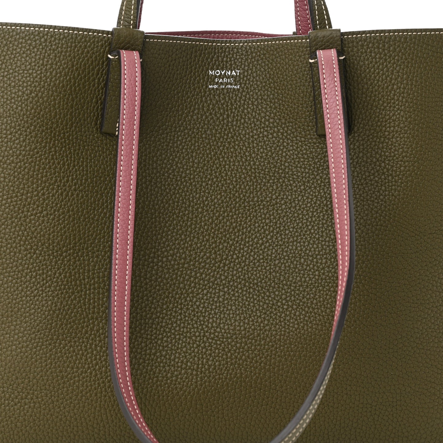 Taurillon Blush Calfskin Reversible Tote Dark Green Pink