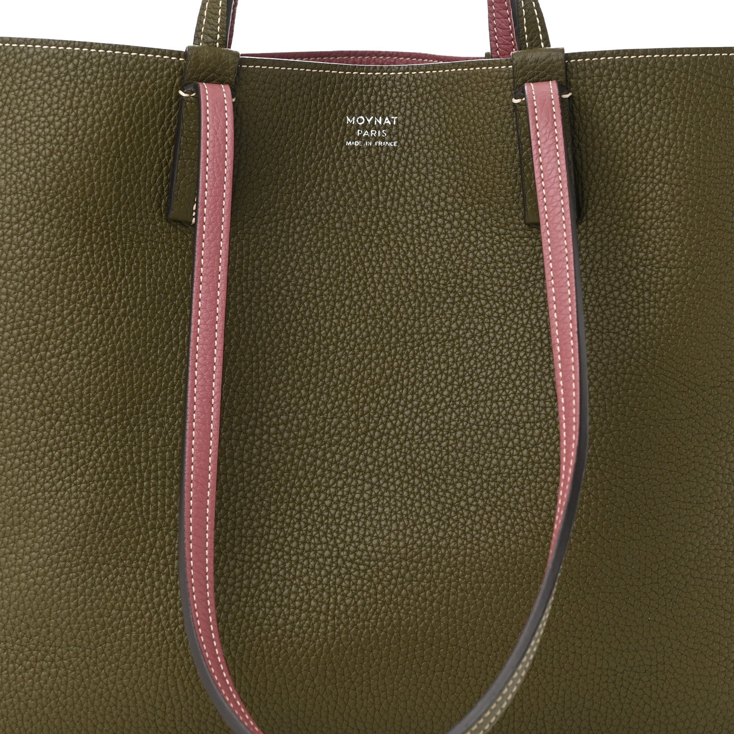 Moynat Taurillon Blush Calfskin Reversible Tote Dark Green Pink 12 of 16