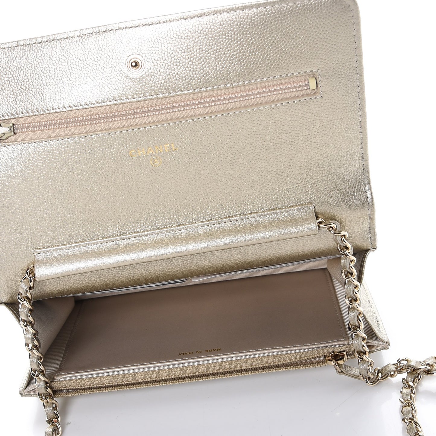 Caviar Quilted Wallet On Chain WOC Light Gold