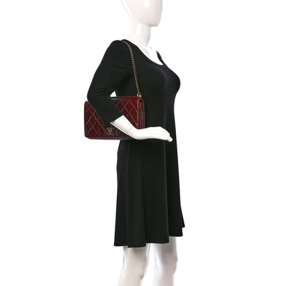 Chanel Calfskin Quilted Gold Bar Flap Burgundy 3 of 10