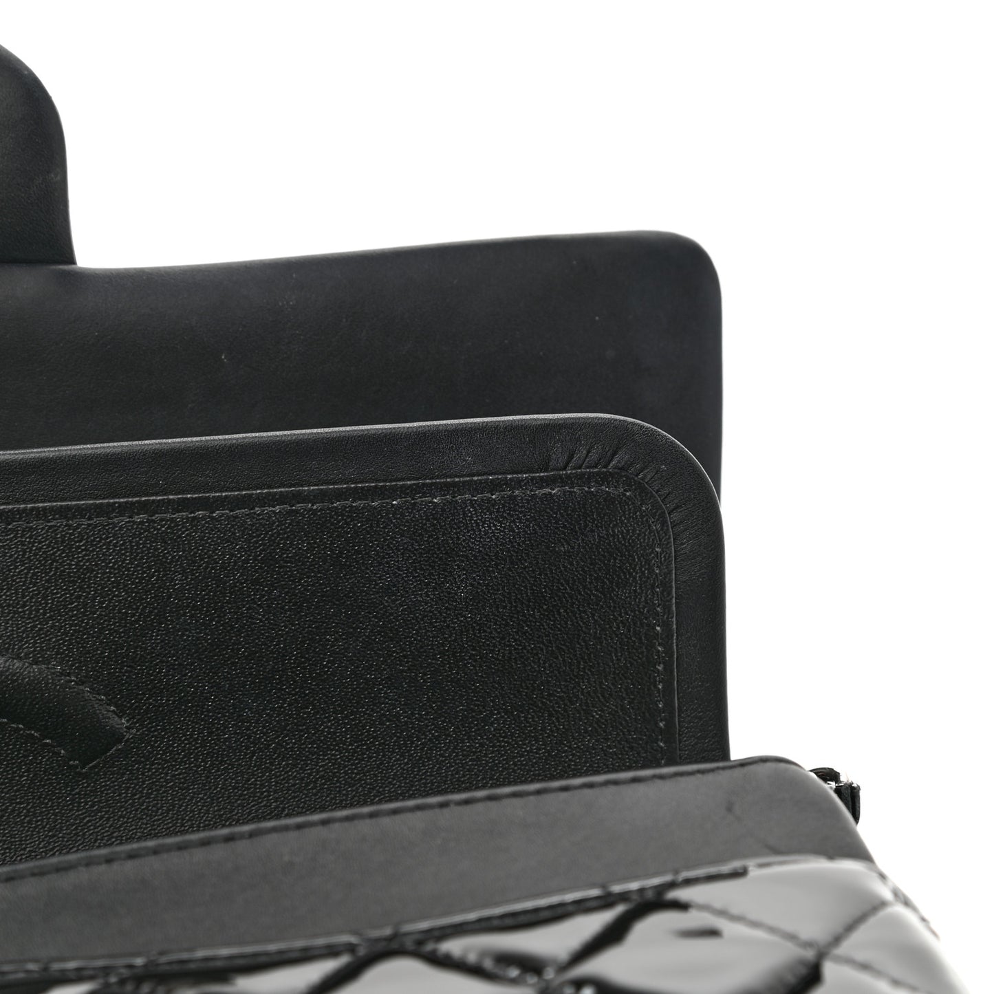 Patent Quilted Medium Double Flap Black