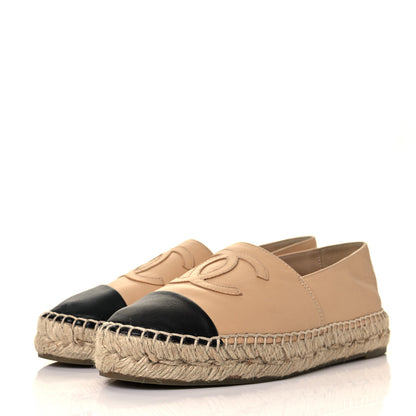 Chanel Lambskin CC Espadrilles 35 Beige Black 3 of 10