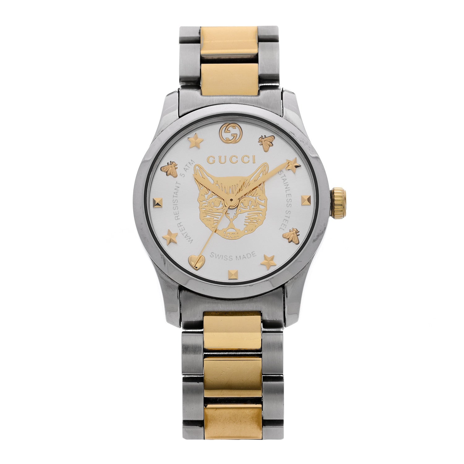 Gucci Stainless Steel 38mm G-Timeless Two Tone Cat Quartz Watch 1 of 5
