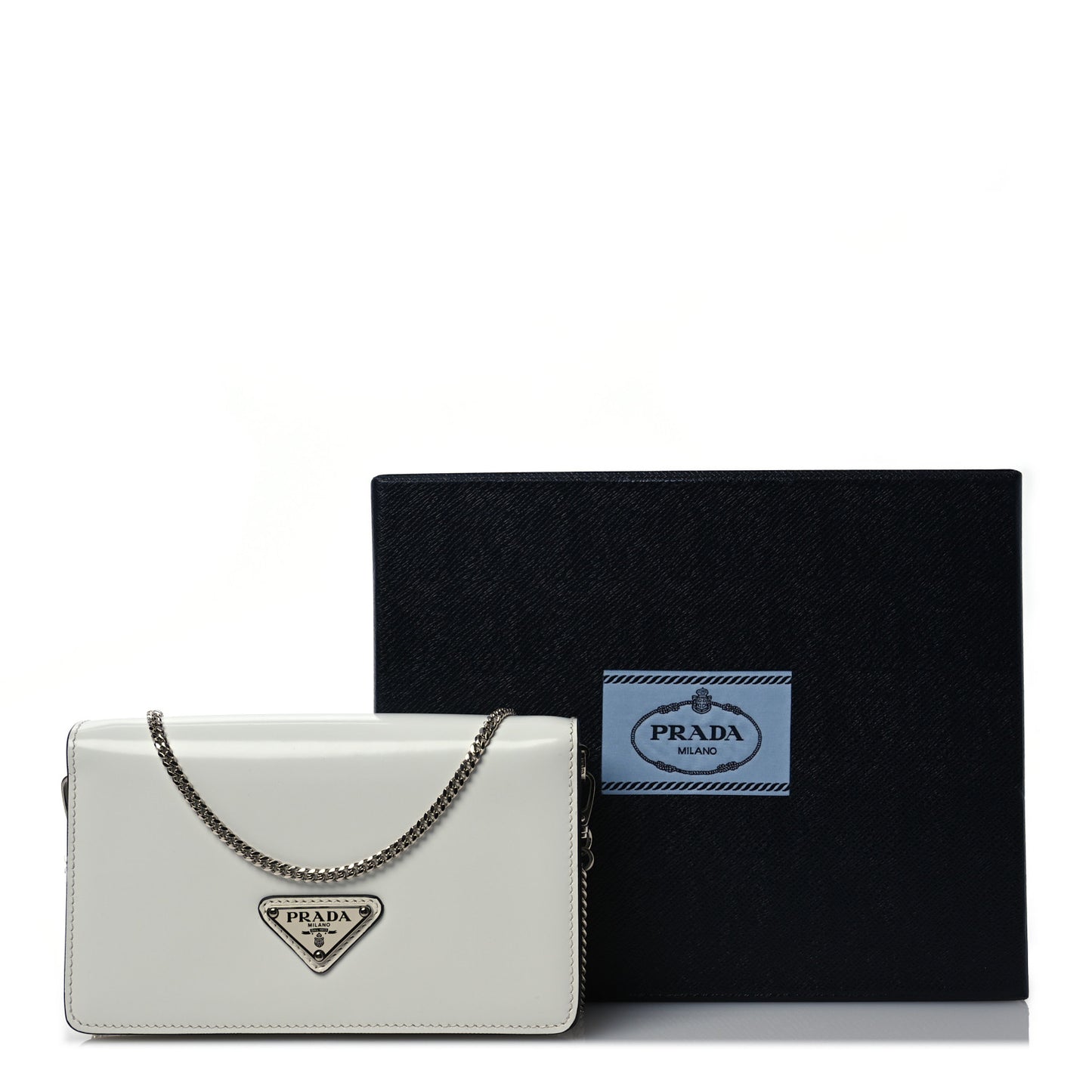 Spazzolato Flap Slide Chain Shoulder Bag White