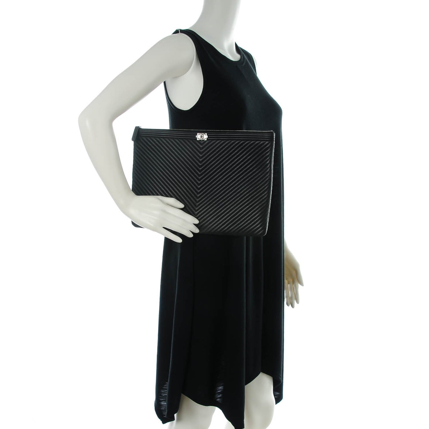 Calfskin Chevron Large Boy Cosmetic Case Black