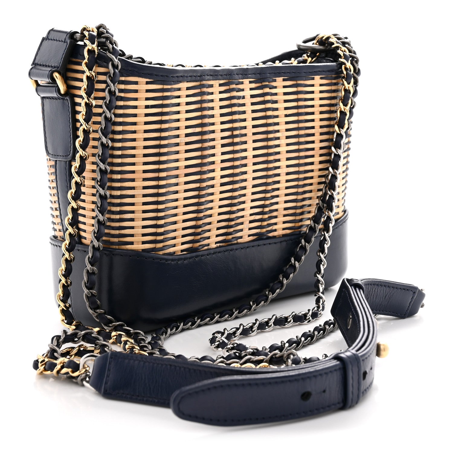 Chanel Rattan Calfskin Small Gabrielle Hobo Beige Navy 3 of 10