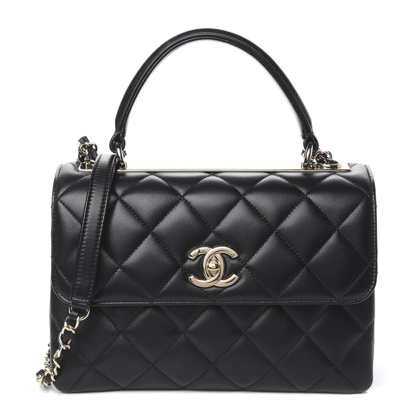 Lambskin Quilted Small Trendy CC Dual Handle Flap Bag Black