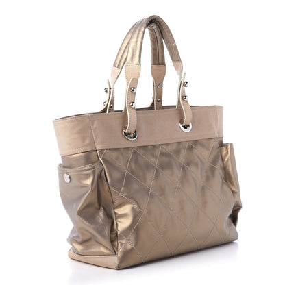 Chanel Metallic Coated Canvas Large Paris Biarritz Tote Gold 3 of 12