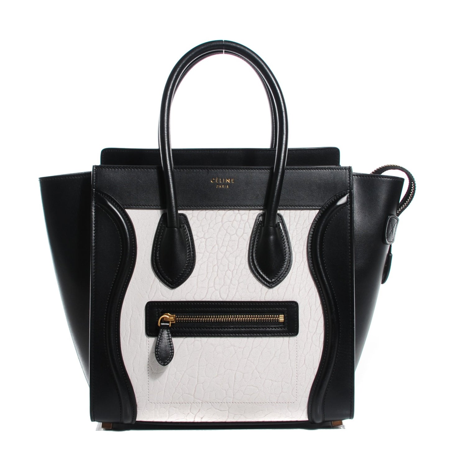 Smooth and Textured Calfskin Micro Bi-Color Luggage Black White