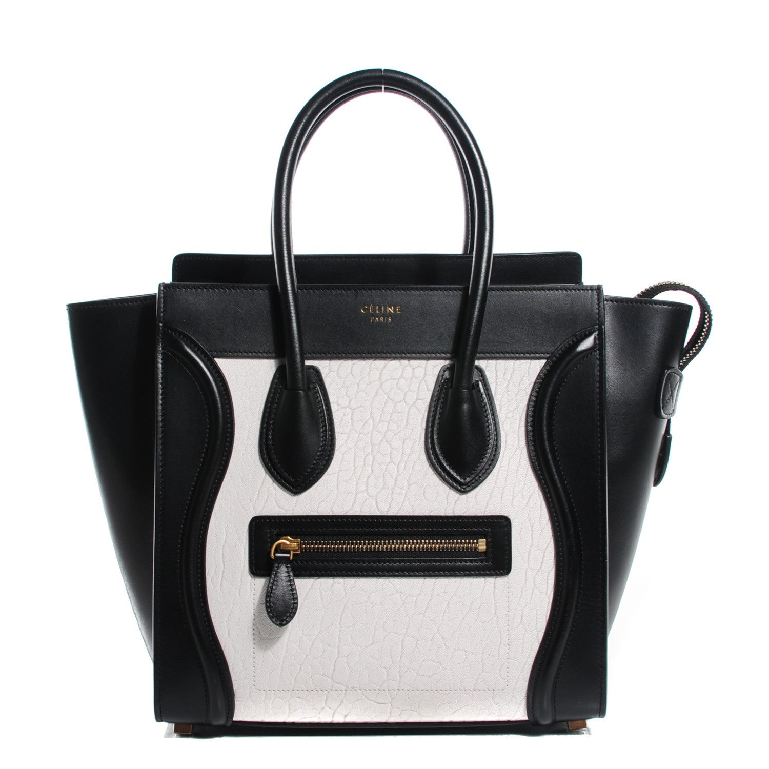Celine Smooth and Textured Calfskin Micro Bi-Color Luggage Black White 1 of 8