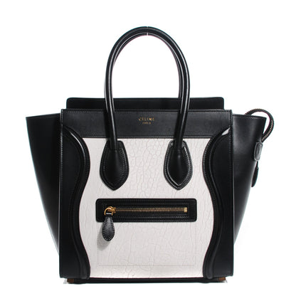 Celine Smooth and Textured Calfskin Micro Bi-Color Luggage Black White 1 of 8