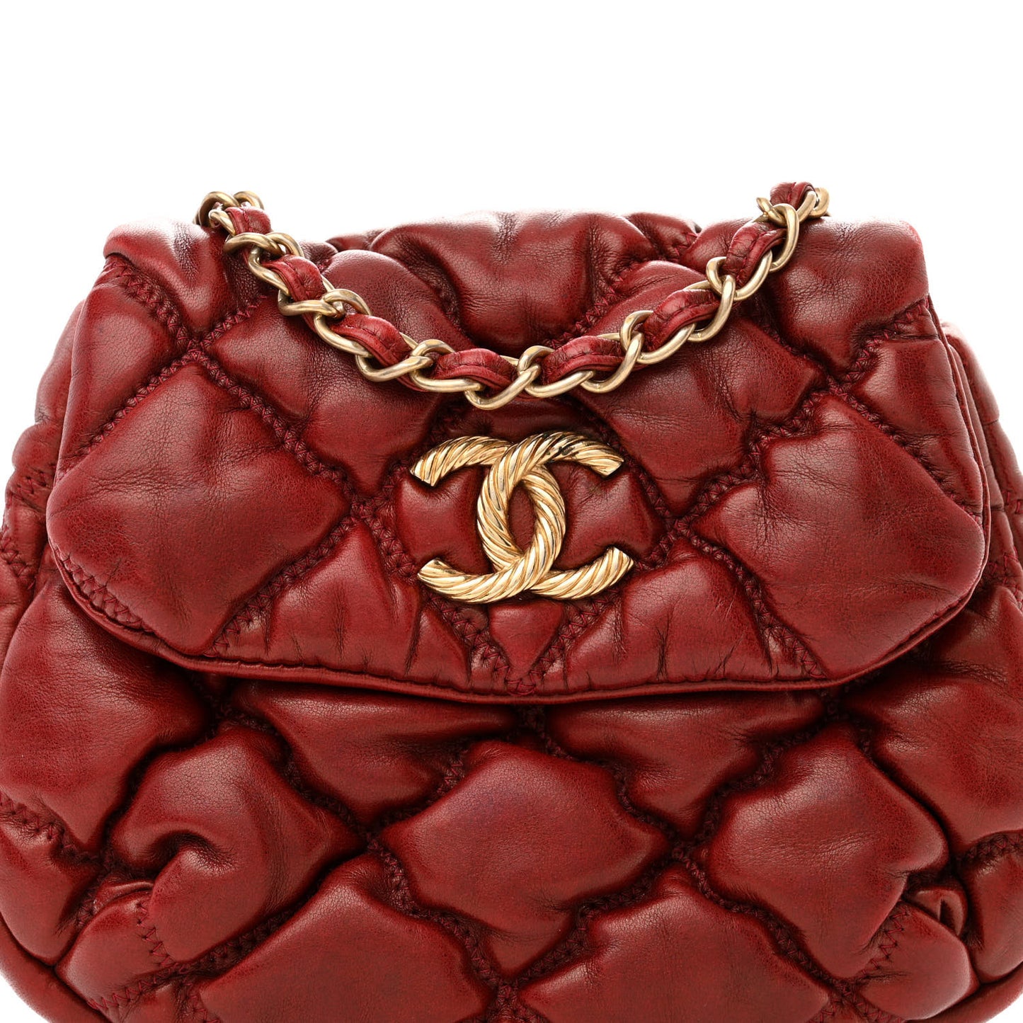 Lambskin Mini Bubble Quilt Flap Bordeaux