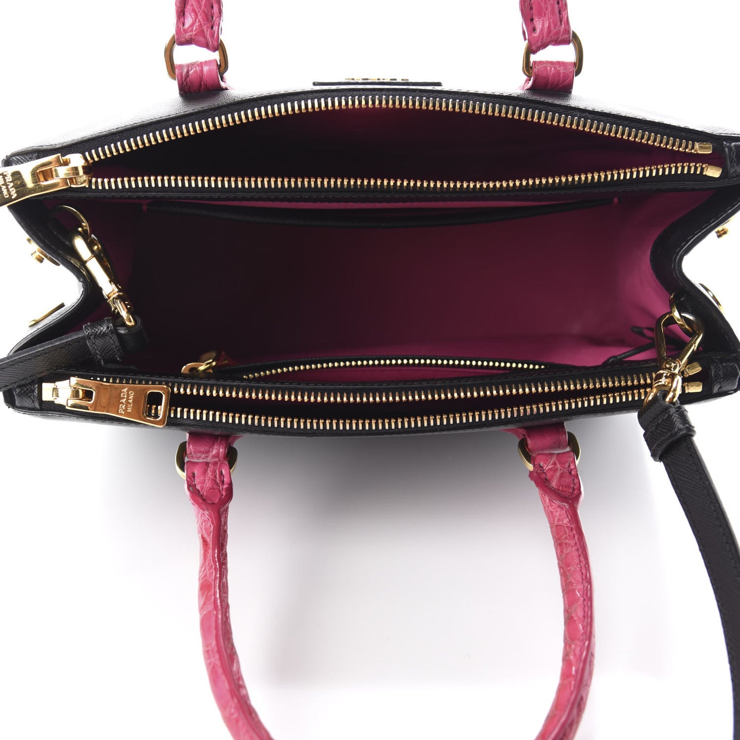 Saffiano Crocodile Small Galleria Double Zip Tote Black