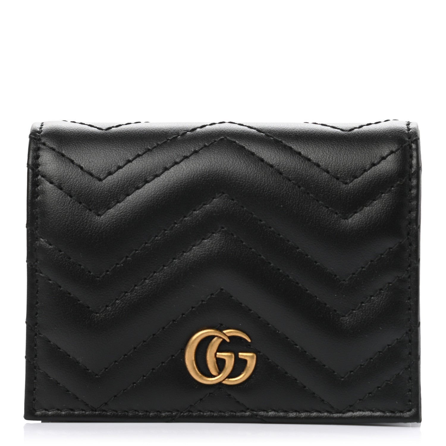 Gucci Calfskin Matelasse GG Marmont Card Case Wallet Black 1 of 7