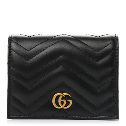 Gucci Calfskin Matelasse GG Marmont Card Case Wallet Black 1 of 7