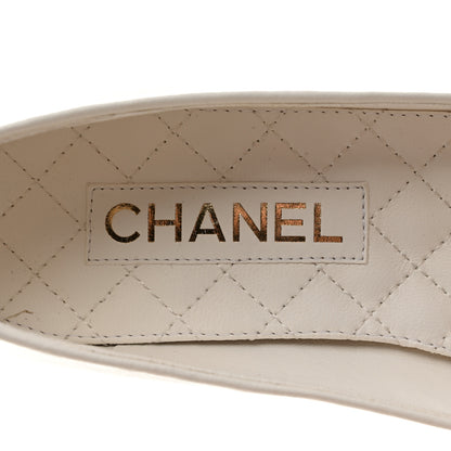 Chanel Lambskin Patent Calfskin Cap Toe Ankle Chain Ballerina Flats 37 White Black 6 of 9