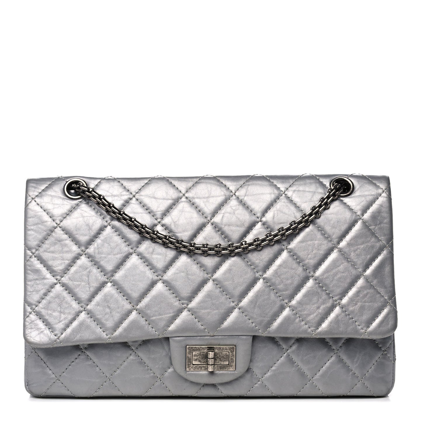 Metallic Aged Calfskin Quilted 2.55 Reissue 227 Flap Silver