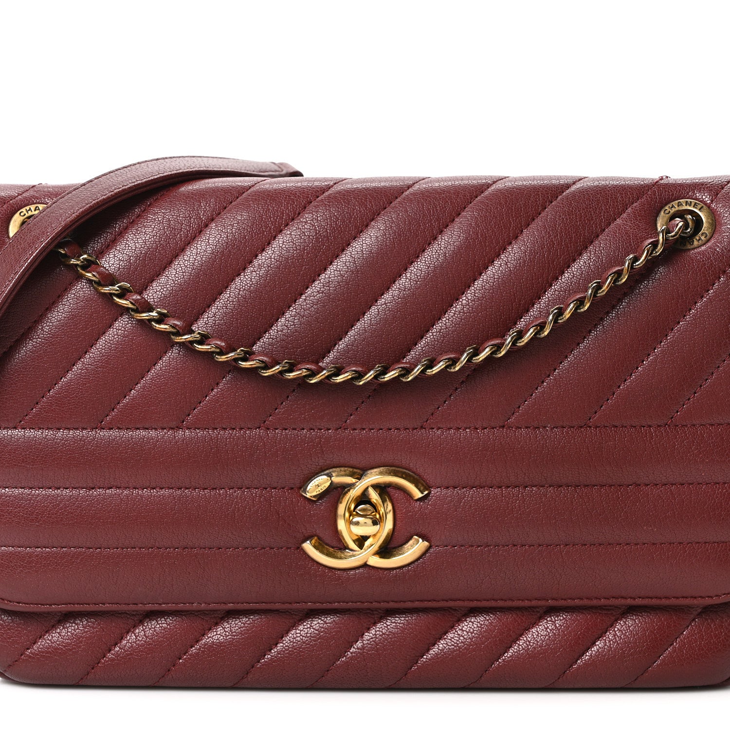 Chanel Shiny Goatskin Diagonal Quilted Medium Flap Burgundy 8 of 10