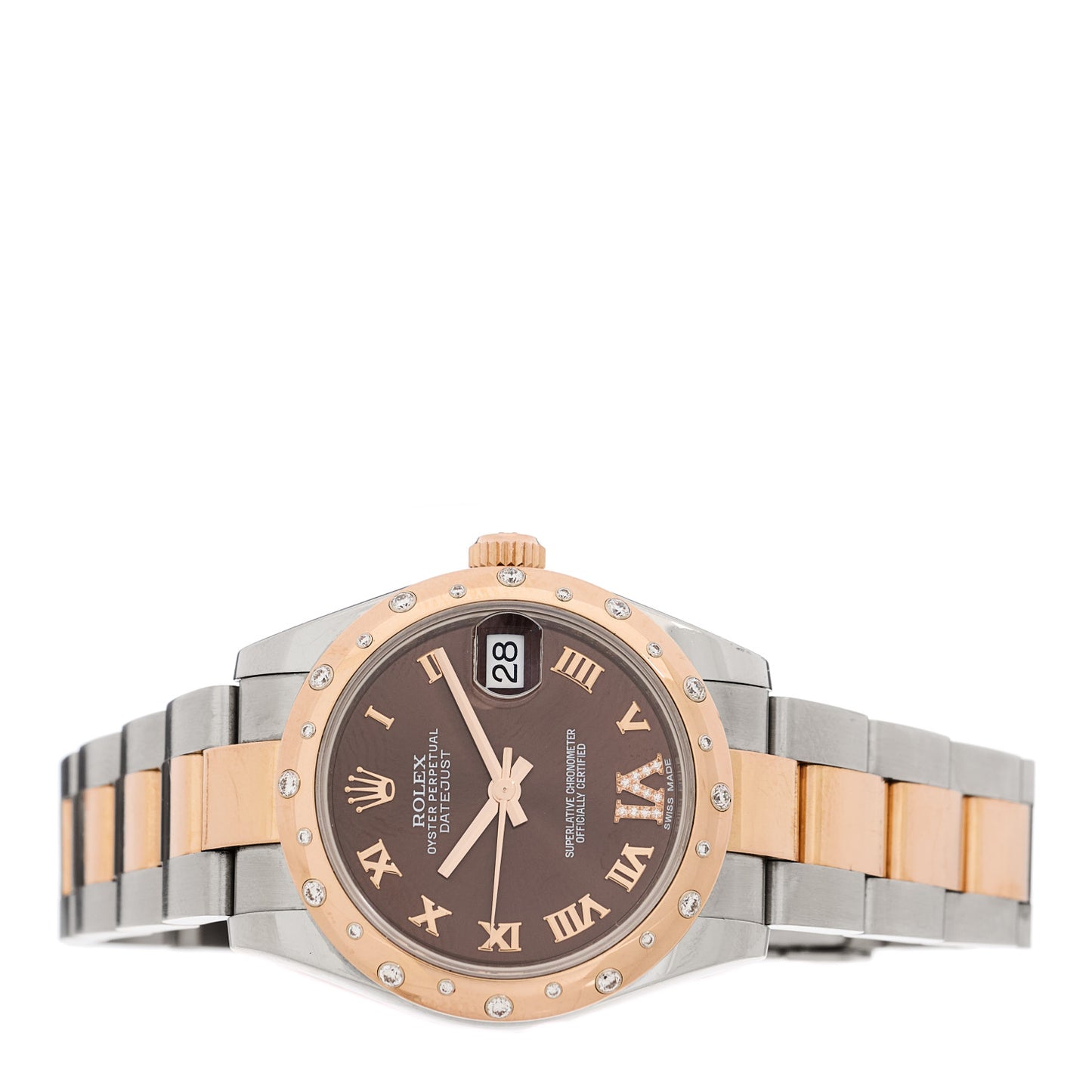 Stainless Steel 18K Everose Gold Diamond 31mm Oyster Perpetual Datejust Watch Chocolate Roman 178341