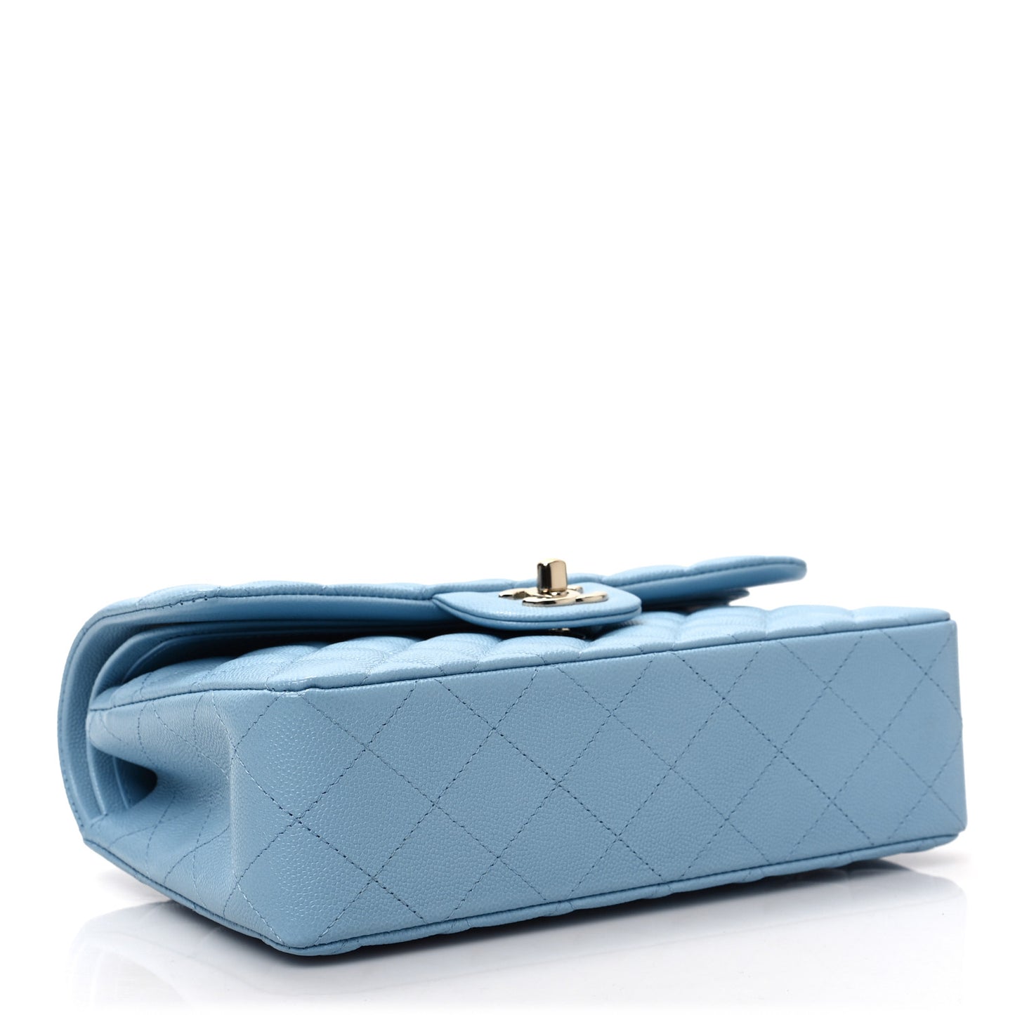 Caviar Quilted Small Double Flap Light Blue