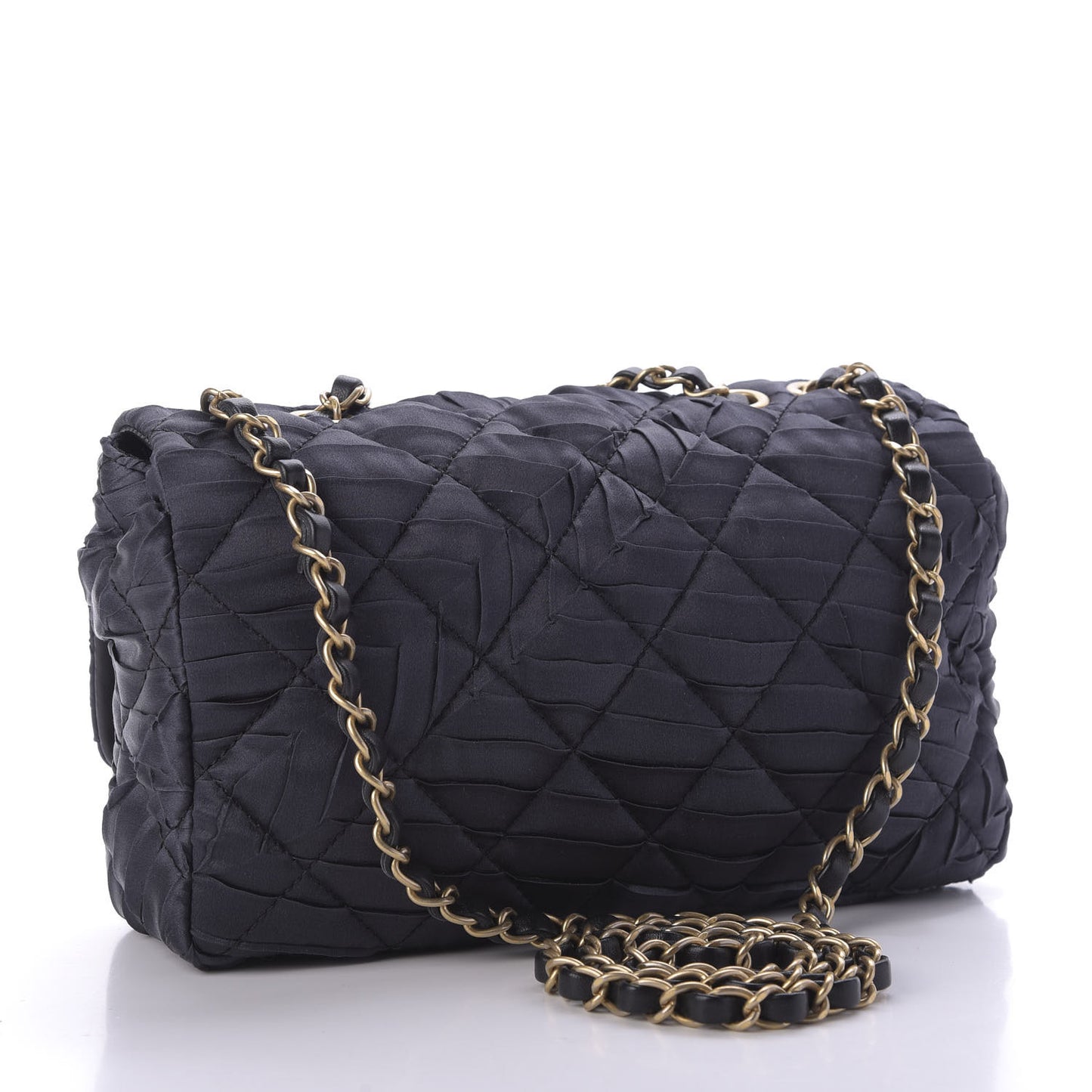 Satin Quilted Pleated Medium Single Flap Navy