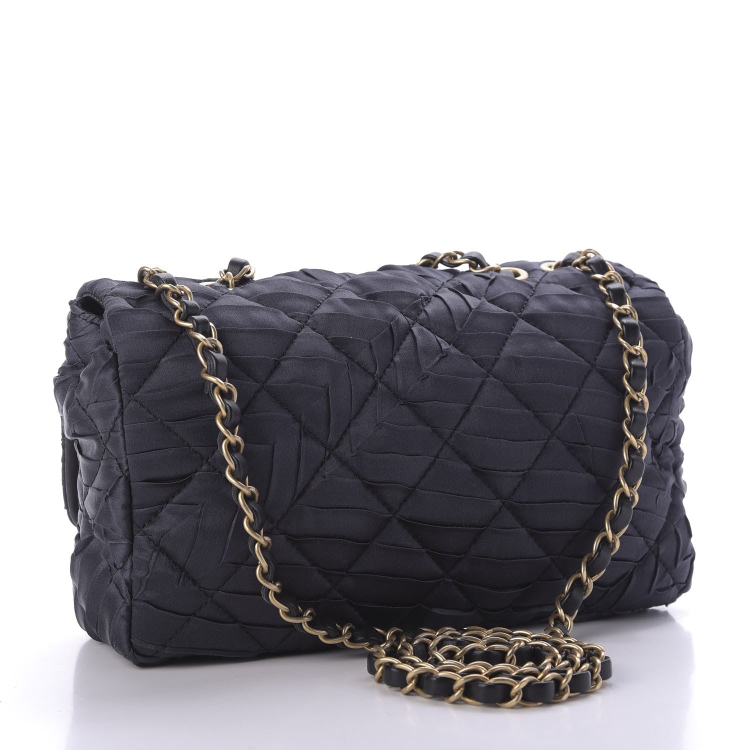 Chanel Satin Quilted Pleated Medium Single Flap Navy 3 of 10