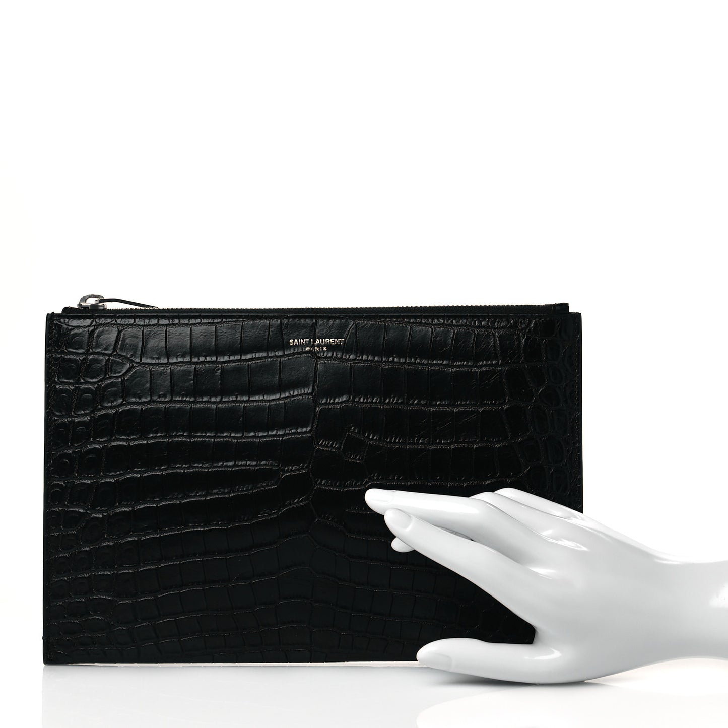 Calfskin Crocodile Embossed Zip Mini Tablet Sleeve Black