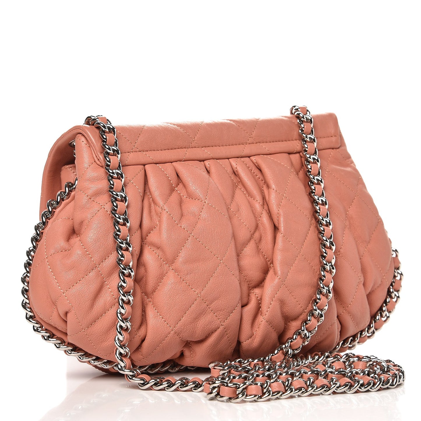 Crumpled Lambskin Quilted Medium Chain Around Flap Pink