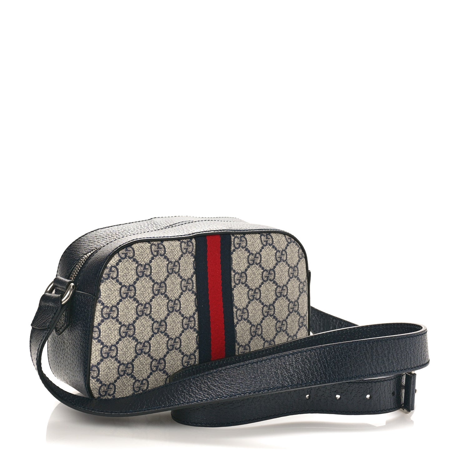 GG Supreme Monogram Textured Dollar Calfskin Web Small Ophidia Camera Bag Beige Blue