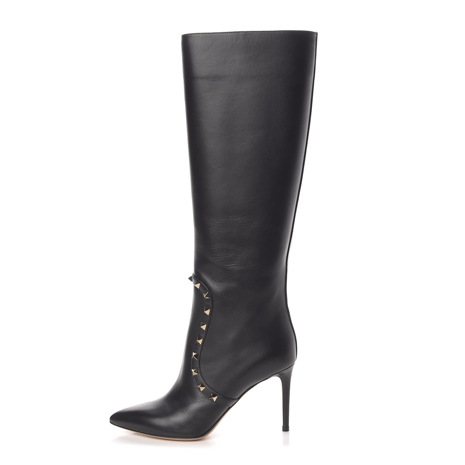 Valentino Garavani Calfskin Rockstud Tall Boots 37 Black 1 of 11