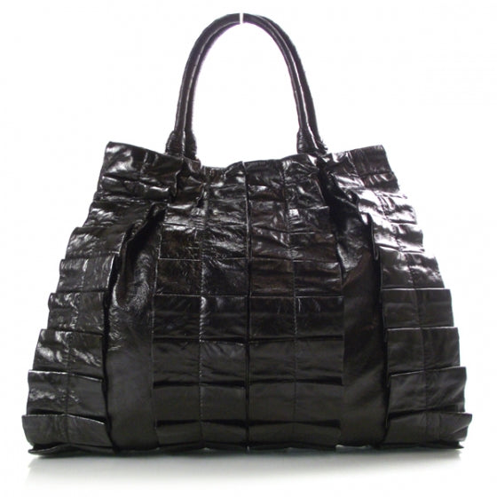 Leather Vitello Lux Pleated Tote Black