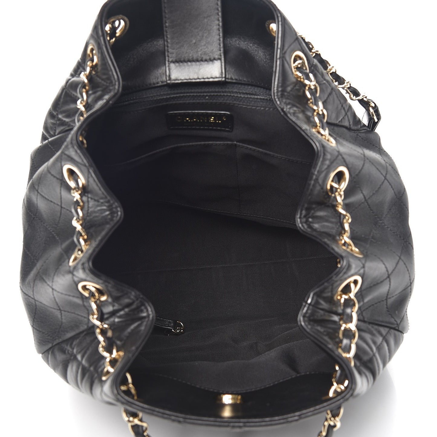 Lambskin Quilted Large Drawstring Bag Black