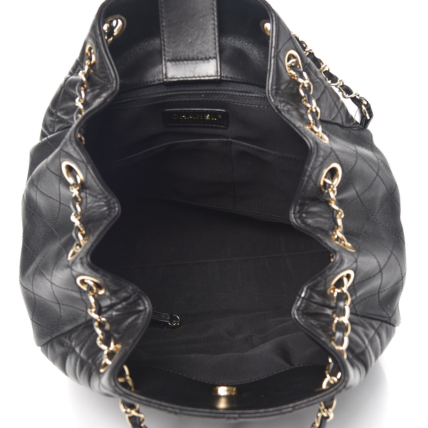 Chanel Lambskin Quilted Large Drawstring Bag Black 5 of 13