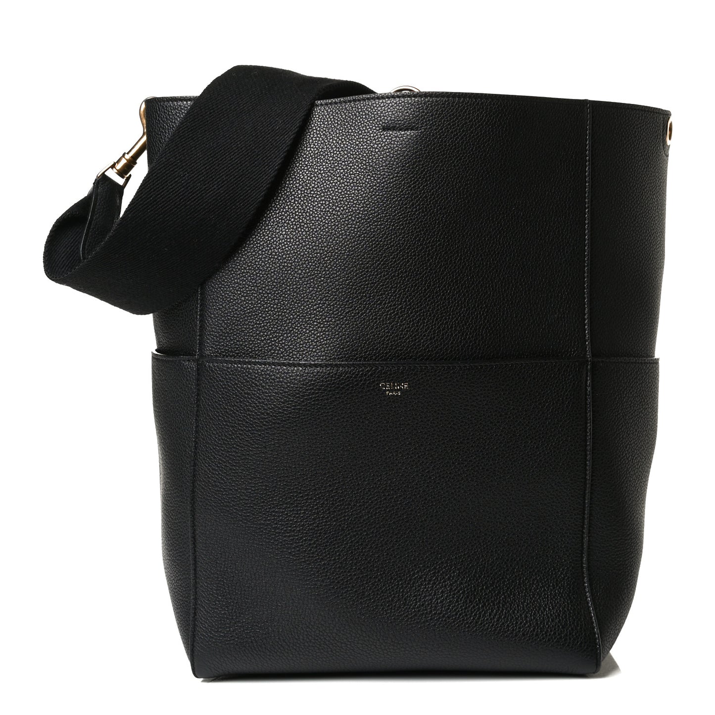Soft Grained Calfskin Sangle Bucket Bag Black