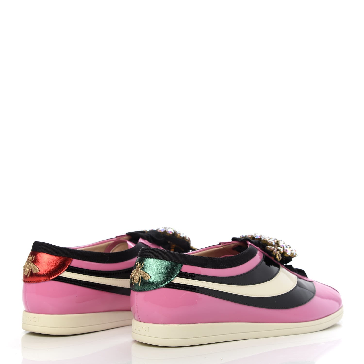 Gucci Patent Calfskin Crystal Womens Web Falacer Sneakers 39 Pink 4 of 11