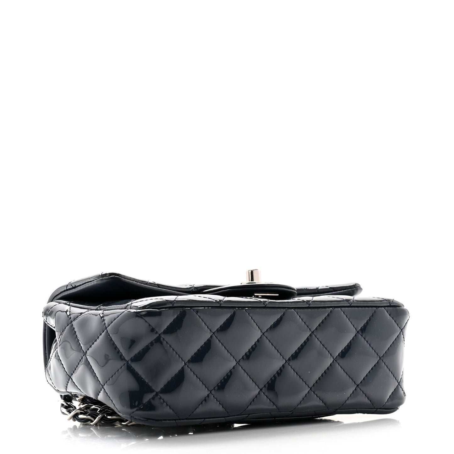 Patent Calfskin Quilted Mini Rectangular Flap Navy Blue