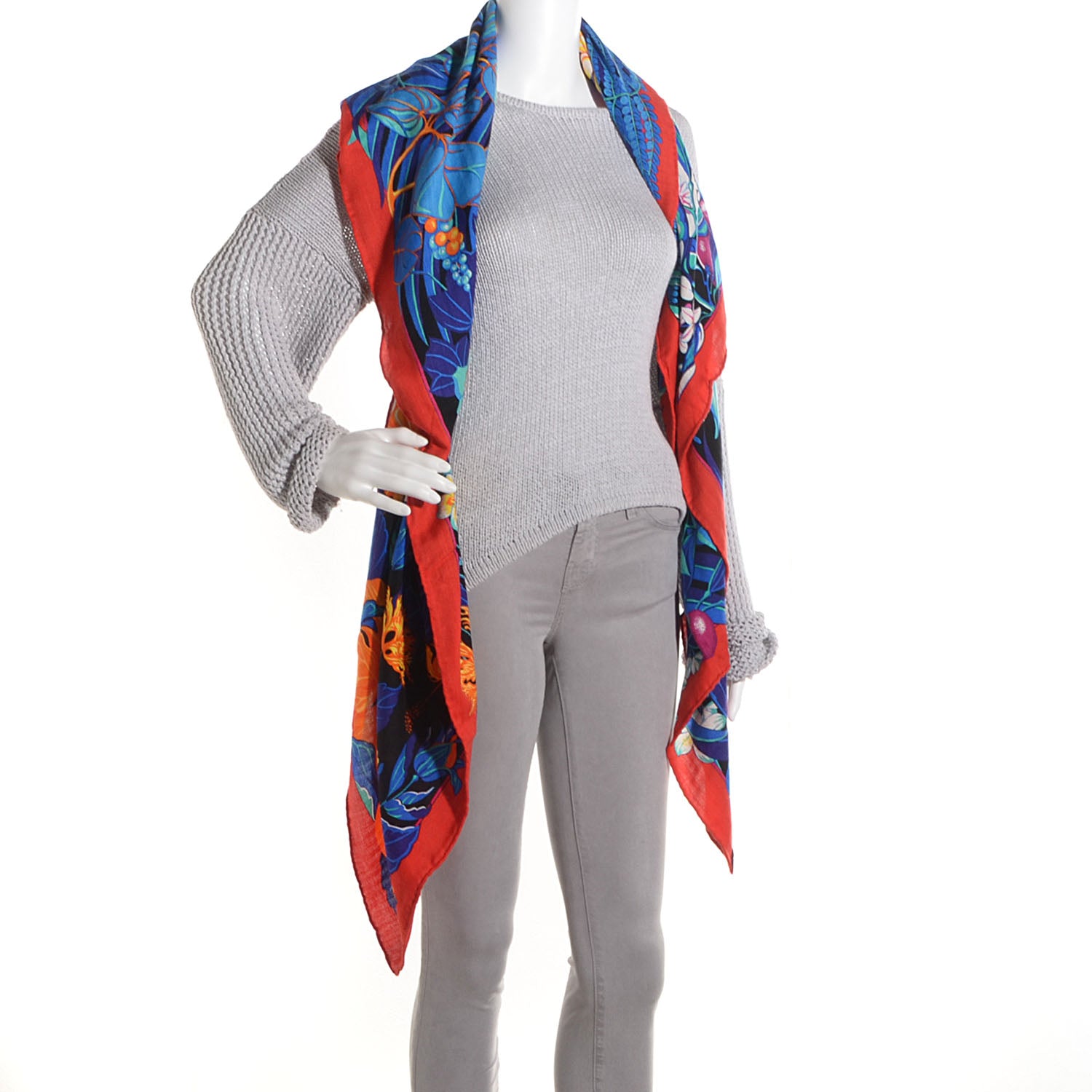 Hermes Cashmere Silk Flamingo Party Shawl 140 Rouge Vif Blanc Bleu 2 of 8