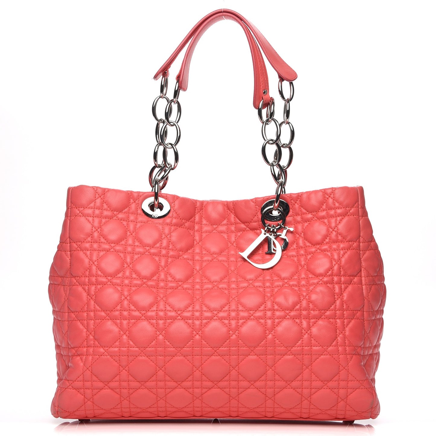 Lambskin Cannage Large Dior Soft Shopping Tote Coral